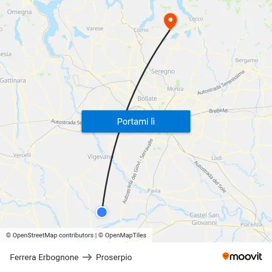 Ferrera Erbognone to Proserpio map