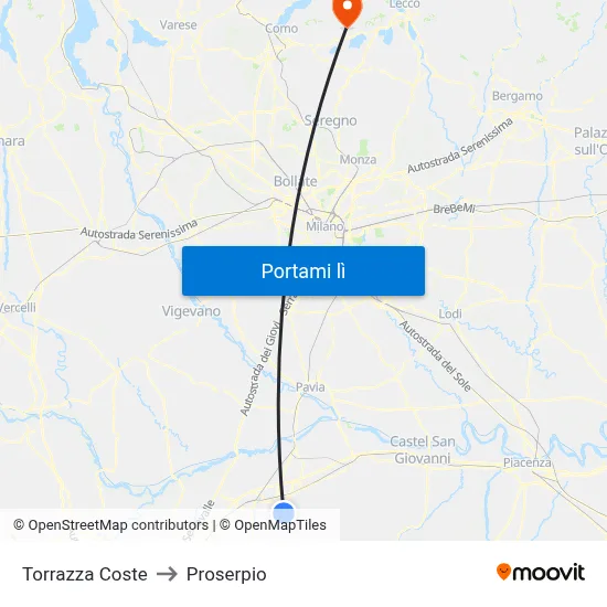 Torrazza Coste to Proserpio map