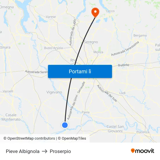 Pieve Albignola to Proserpio map