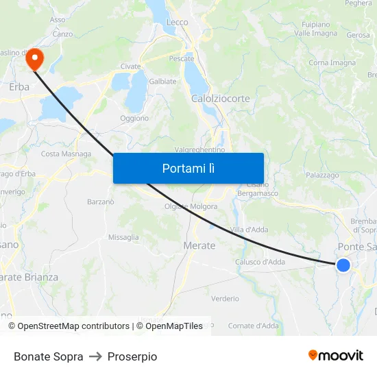 Bonate Sopra to Proserpio map