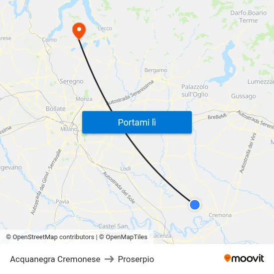 Acquanegra Cremonese to Proserpio map