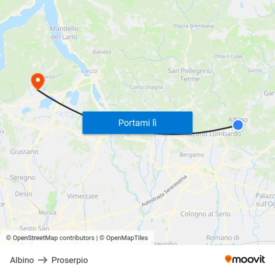 Albino to Proserpio map