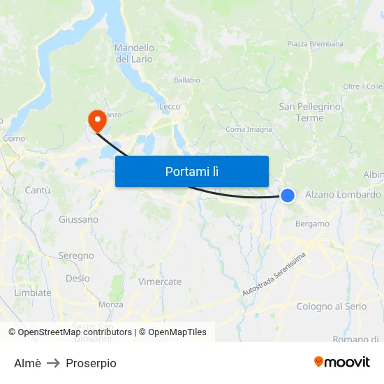 Almè to Proserpio map