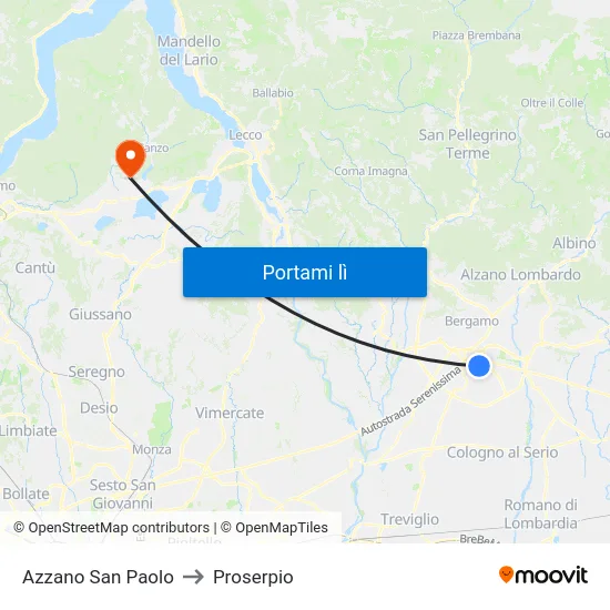 Azzano San Paolo to Proserpio map