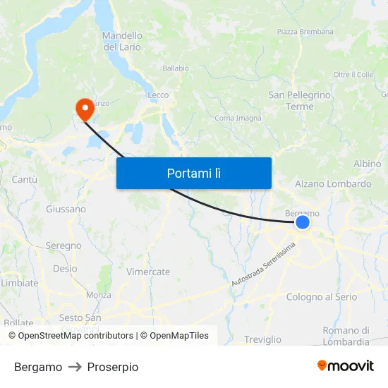 Bergamo to Proserpio map