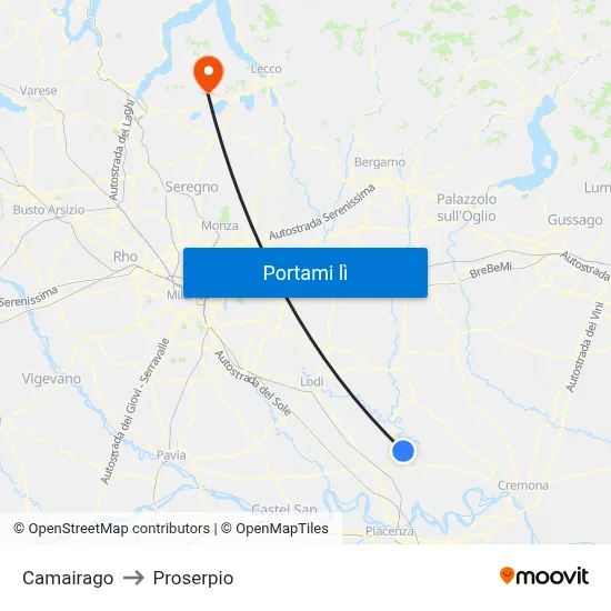 Camairago to Proserpio map