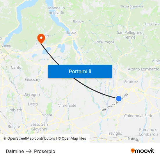 Dalmine to Proserpio map