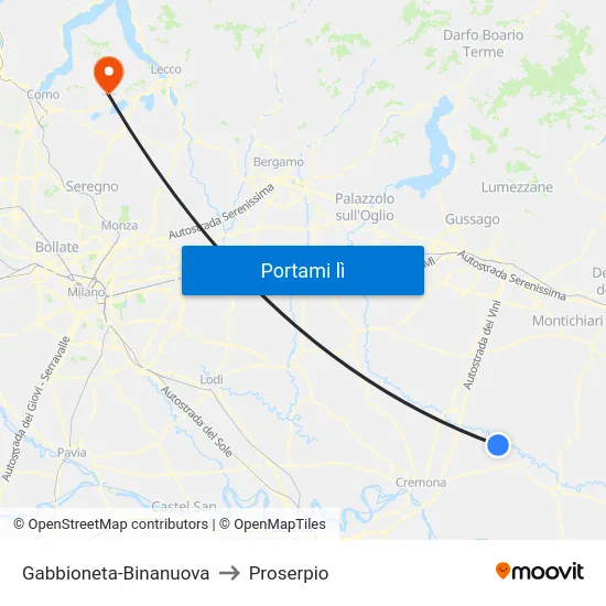 Gabbioneta-Binanuova to Proserpio map