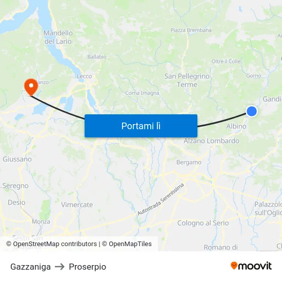 Gazzaniga to Proserpio map