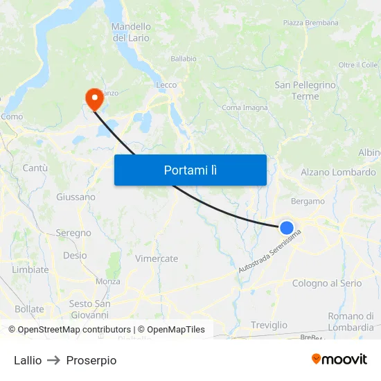Lallio to Proserpio map