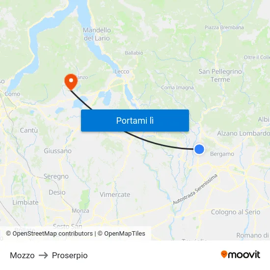 Mozzo to Proserpio map