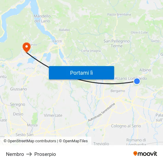 Nembro to Proserpio map