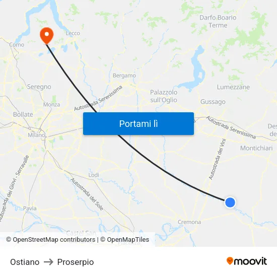 Ostiano to Proserpio map