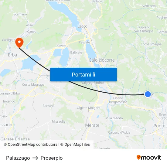 Palazzago to Proserpio map