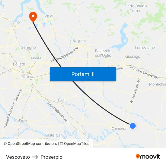 Vescovato to Proserpio map