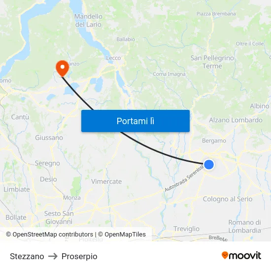 Stezzano to Proserpio map