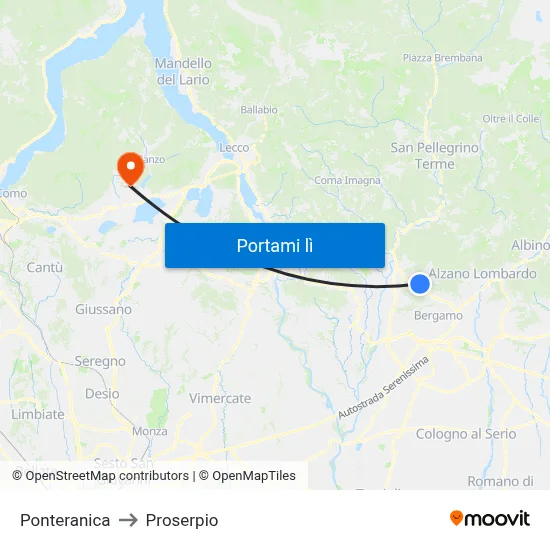 Ponteranica to Proserpio map