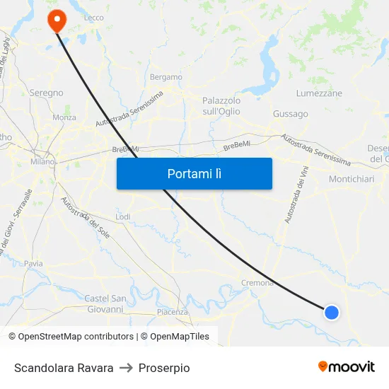 Scandolara Ravara to Proserpio map