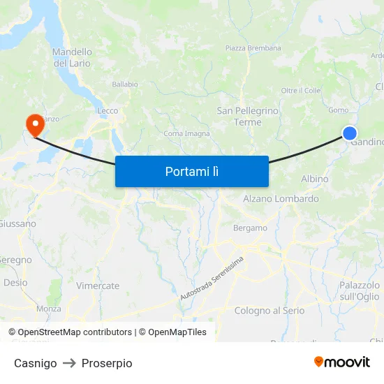 Casnigo to Proserpio map