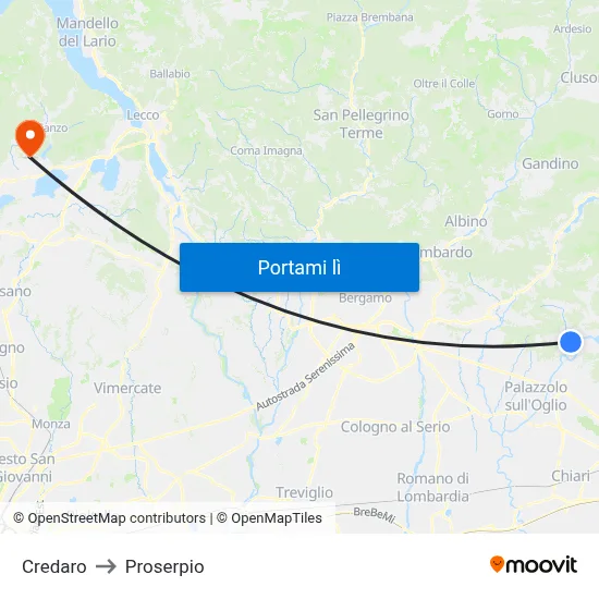 Credaro to Proserpio map