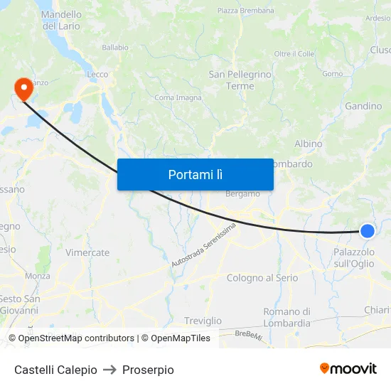 Castelli Calepio to Proserpio map