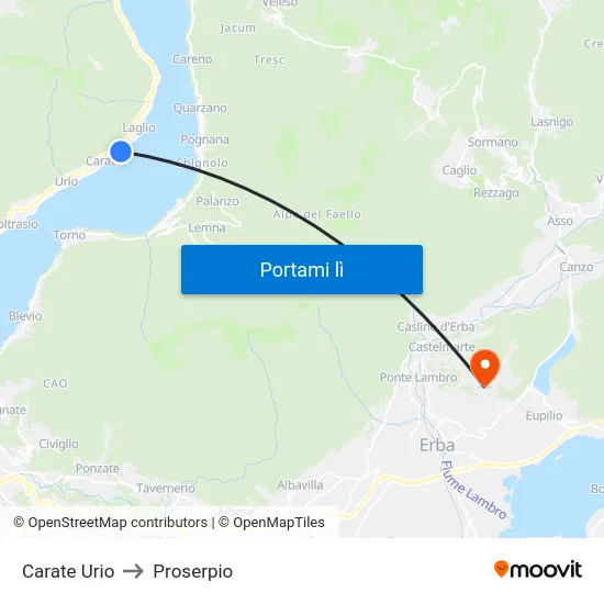 Carate Urio to Proserpio map