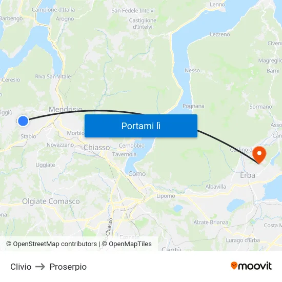 Clivio to Proserpio map