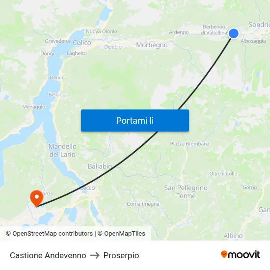 Castione Andevenno to Proserpio map