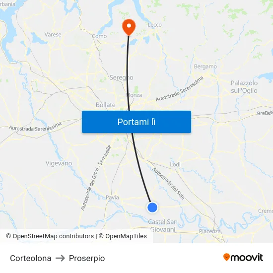 Corteolona to Proserpio map