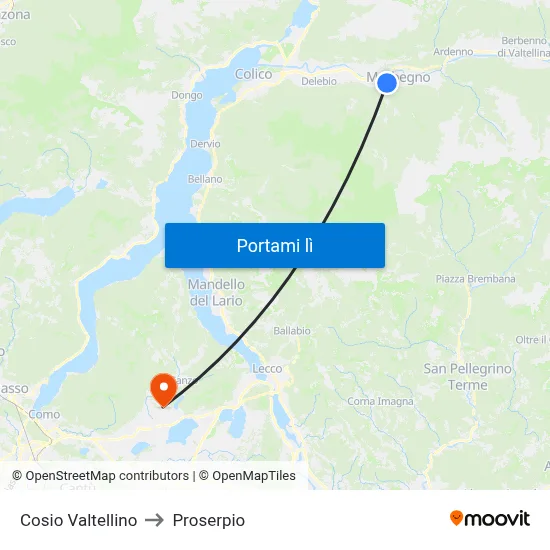 Cosio Valtellino to Proserpio map