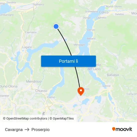 Cavargna to Proserpio map