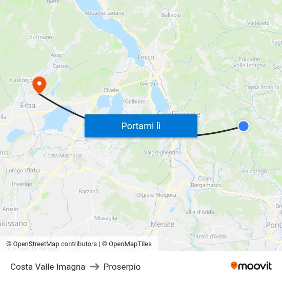 Costa Valle Imagna to Proserpio map