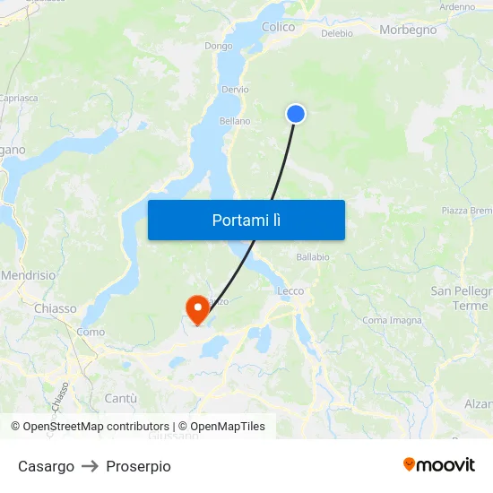 Casargo to Proserpio map