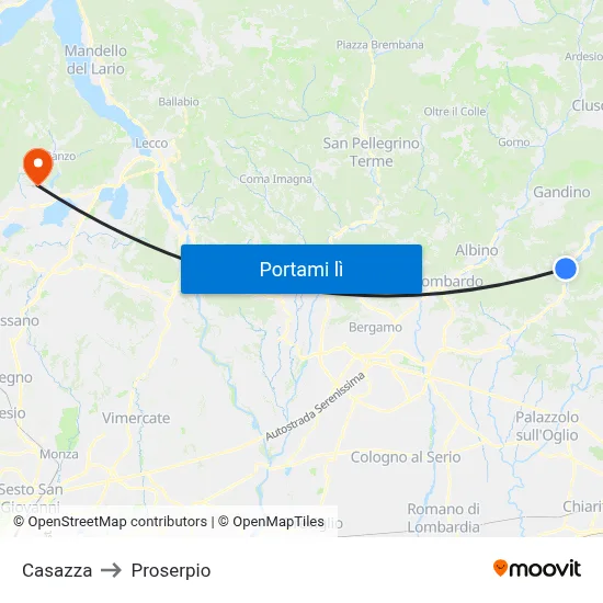 Casazza to Proserpio map