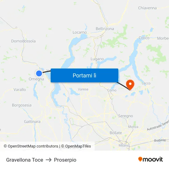 Gravellona Toce to Proserpio map