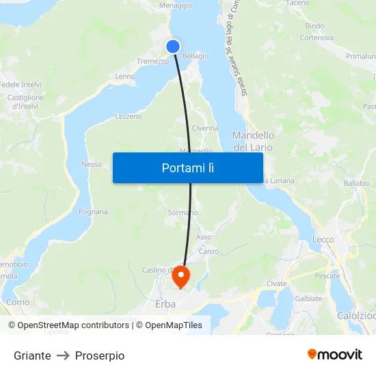 Griante to Proserpio map