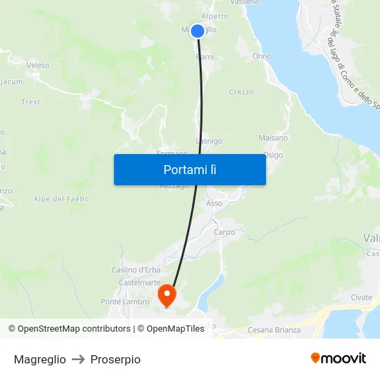Magreglio to Proserpio map