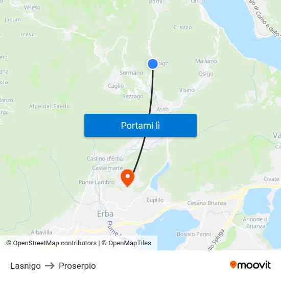 Lasnigo to Proserpio map