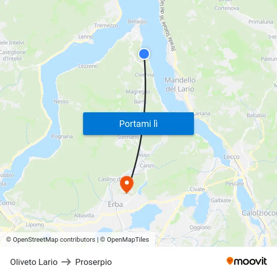 Oliveto Lario to Proserpio map
