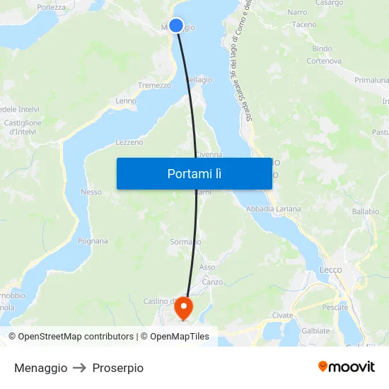 Menaggio to Proserpio map