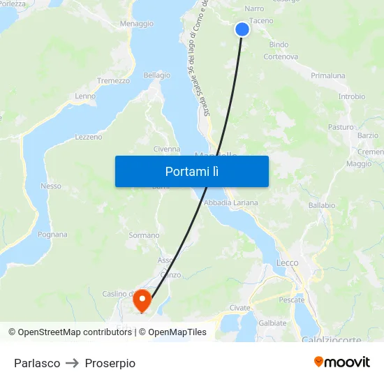 Parlasco to Proserpio map
