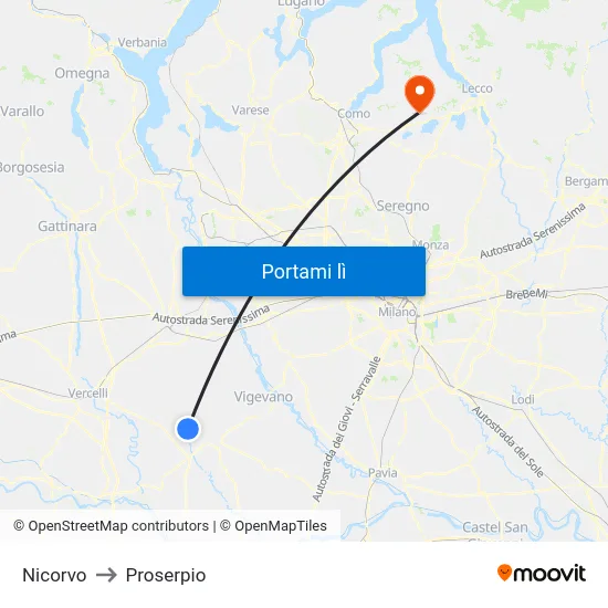 Nicorvo to Proserpio map
