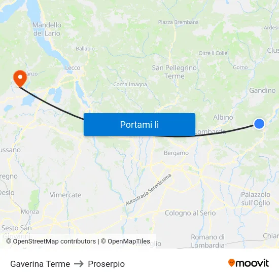 Gaverina Terme to Proserpio map