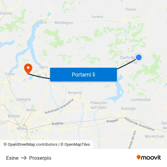 Esine to Proserpio map