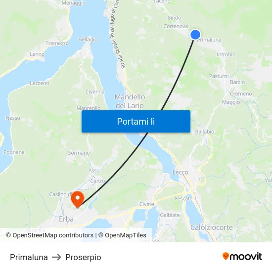 Primaluna to Proserpio map