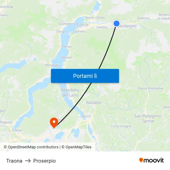 Traona to Proserpio map