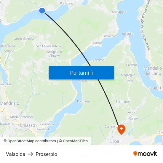 Valsolda to Proserpio map
