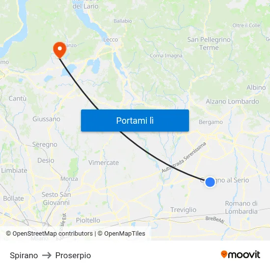 Spirano to Proserpio map