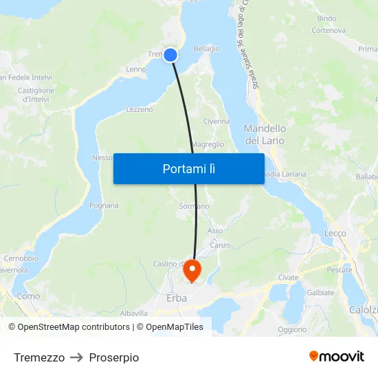 Tremezzo to Proserpio map