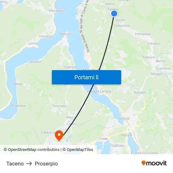 Taceno to Proserpio map